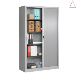 Roldeurkast 198 cm – Smalle, afsluitbare kantoorkast met legborden