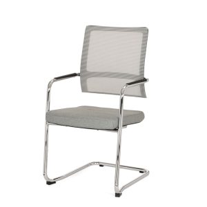Flitz vergaderstoel met grijze zitting, mesh rug en chroom sledeframe