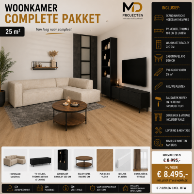 Woonkamer Compleet Pakket 25 m² | Inclusief meubels, PVC vloer en montage
