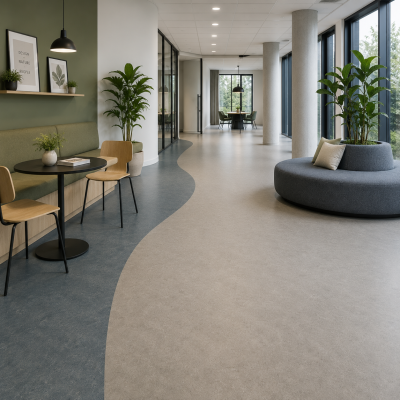 Duurzame marmoleumvloer in moderne kantooromgeving voor scholen, zorg, kantoren en projectinrichting | MD Projecten