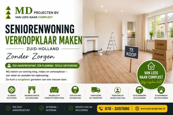 Seniorenwoning verkoopklaar maken in Zuid-Holland met schilderwerk, vloeren, verhuizing, schoonmaak en complete oplevering door MD Projecten