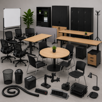 Complete kantoorinrichting door MD Projecten met zit-sta bureaus, ergonomische bureaustoelen, kasten, vergadermeubilair en kantooraccessoires.