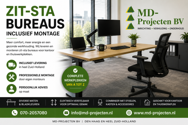 Zit-sta bureau inclusief montage door MD Projecten in Zuid-Holland