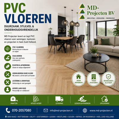 PVC vloer gelegd door MD Projecten inclusief plinten en afwerking in Zuid-Holland