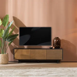 TV-meubel Thomas zwart met rustiek eiken fronten en moderne uitstraling
