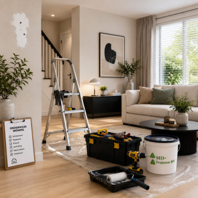 Onderhoud woning Den Haag door MD Projecten met reparaties, verlichting, vloeren, schilderwerk, raamdecoratie, montage en onderhoud zonder contract voor particulieren.