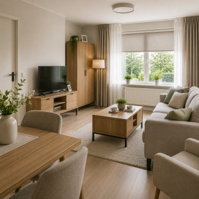 Complete inrichting van een seniorenwoning in Hellevoetsluis met bestaande en nieuwe meubels