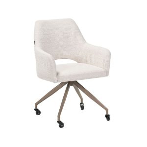 Eetkamerstoel Mona beige gemêleerd met wieltjes en taupekleurig frame
