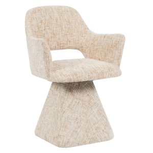 Eetkamerstoel Josh beige in chenille met gestoffeerde poten