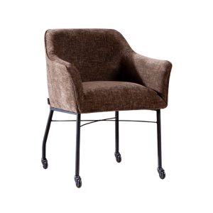 Eetkamerstoel Enzo in mocha chenille met wieltjes