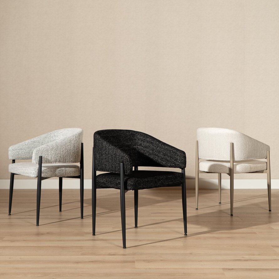 Eetkamerstoel Armin gemêleerde stof in beige, off-white/zwart of zwart - Afbeelding 2