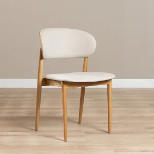Bohdi eetkamerstoel off-white linnen met naturel eiken frame