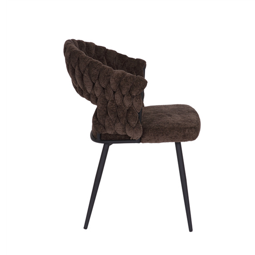 Eetkamerstoel Braid chenille met gevlochten rug – beige of bruin - Afbeelding 5