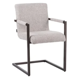 Eetkamerstoel Lio in off-white/bruin met donkerbruin metalen frame