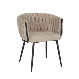 Beige River chenille eetkamerstoel van Bronx71 met gevlochten rugleuning