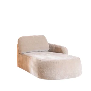 Taupe chaise longue Vienna in chenille, vrijstaand vooraanzicht
