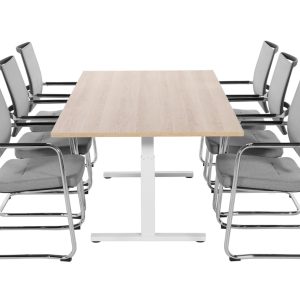 TUBE vergadertafel 200x80 cm Scandinavisch eiken met wit frame, exclusief stoelen