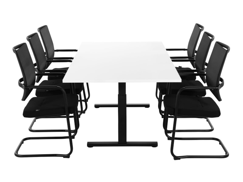TUBE vergadertafel 200x80 cm met wit blad en zwart frame, exclusief stoelen