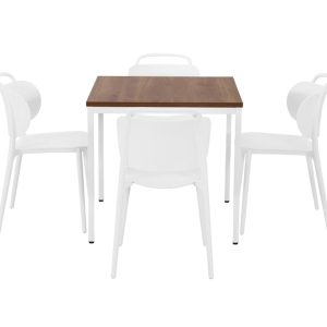 PRIME kantinetafel 80 bij 80 cm cognac walnoten met wit frame, stoelen niet inbegrepen