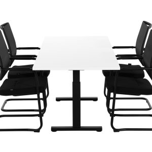 TUBE spreektafel 160×80 cm wit blad met zwart onderstel; stoelen niet inbegrepen
