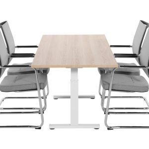 TUBE spreektafel 160×80 cm Scandinavisch eiken met wit onderstel; stoelen niet inbegrepen