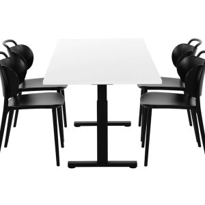 TUBE spreektafel 180×80 cm met wit blad en zwart onderstel; exclusief stoelen