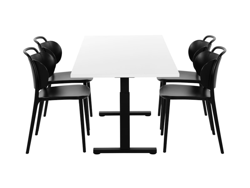 TUBE spreektafel 180×80 cm met wit blad en zwart onderstel; exclusief stoelen
