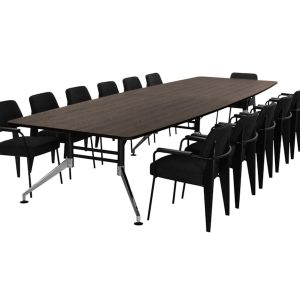 SIGN bootvormige vergadertafel 440x140 cm donker sepia zwart chroom; stoelen niet inbegrepen