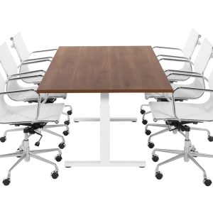 TUBE vergadertafel 200x80 cm cognac walnoten met wit frame, exclusief stoelen