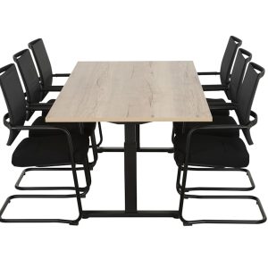 TUBE vergadertafel 200x80 cm eiken met zwart frame, exclusief stoelen