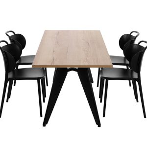 Cheak kantinetafel 200x100 cm eiken met zwart frame, exclusief stoelen