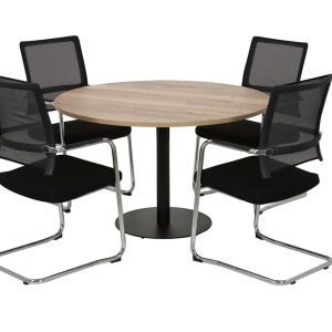 Raider ronde vergadertafel diameter 120 cm eiken met zwarte voet, stoelen niet inbegrepen