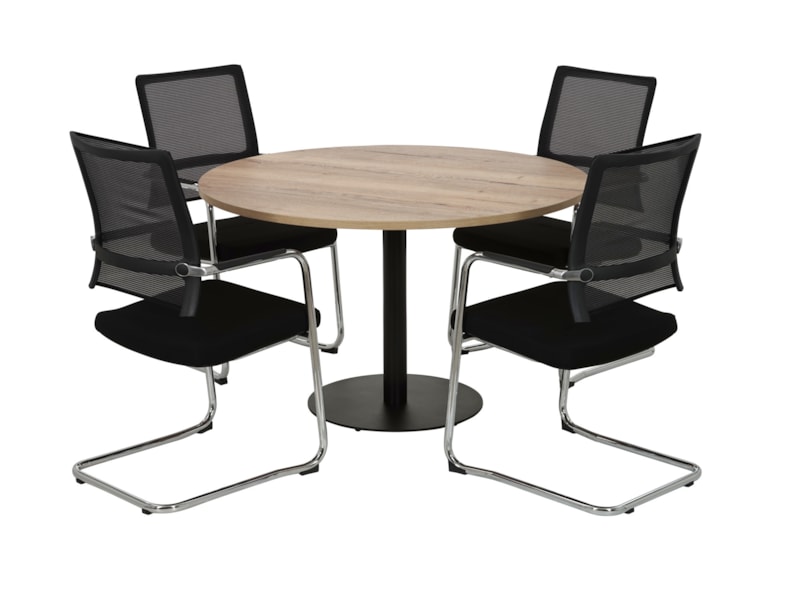Raider ronde vergadertafel diameter 120 cm eiken met zwarte voet, stoelen niet inbegrepen