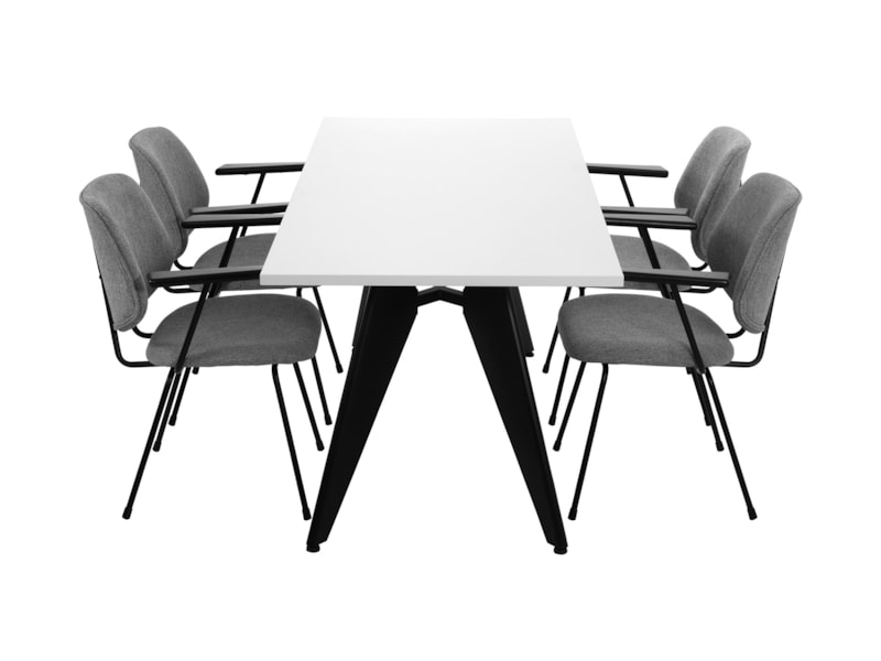 Cheak vergadertafel 200x80 cm wit met zwart frame, exclusief stoelen