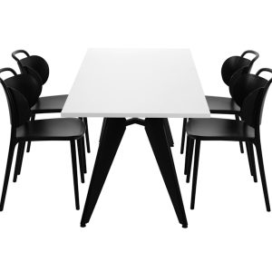 Cheak kantinetafel 200x100 cm wit met zwart frame, exclusief stoelen