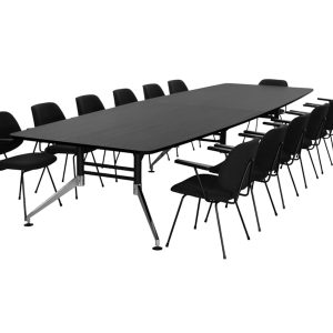 SIGN bootvormige vergadertafel 440x140 cm zwart met chroom voeten - Afbeelding 4