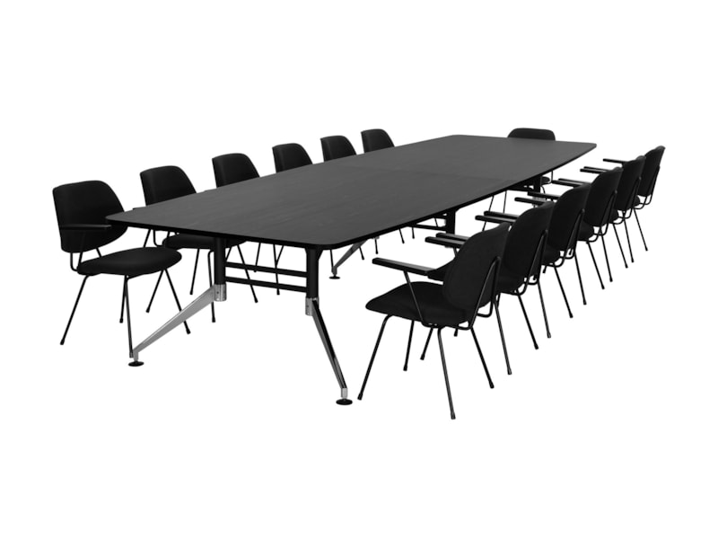 SIGN bootvormige vergadertafel 440x140 cm zwart met chroom voeten - Afbeelding 4