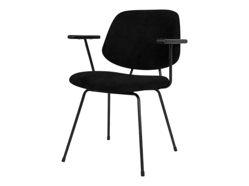 Zwarte Eva vergaderstoel in Fenix velvet met houten armleggers en matzwart vierpoots frame