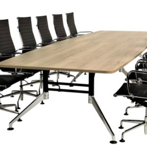 SIGN bootvormige vergadertafel 440x140 cm eiken zwart chroom; stoelen niet inbegrepen