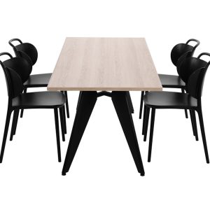 Cheak kantinetafel 200x100 cm Scandinavisch eiken met zwart frame, exclusief stoelen