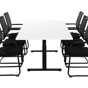 TUBE vergadertafel 200x100 cm met wit blad en zwart frame, exclusief stoelen