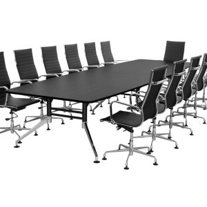 SIGN bootvormige vergadertafel 440x140 cm zwart met chroom voeten - Afbeelding 3