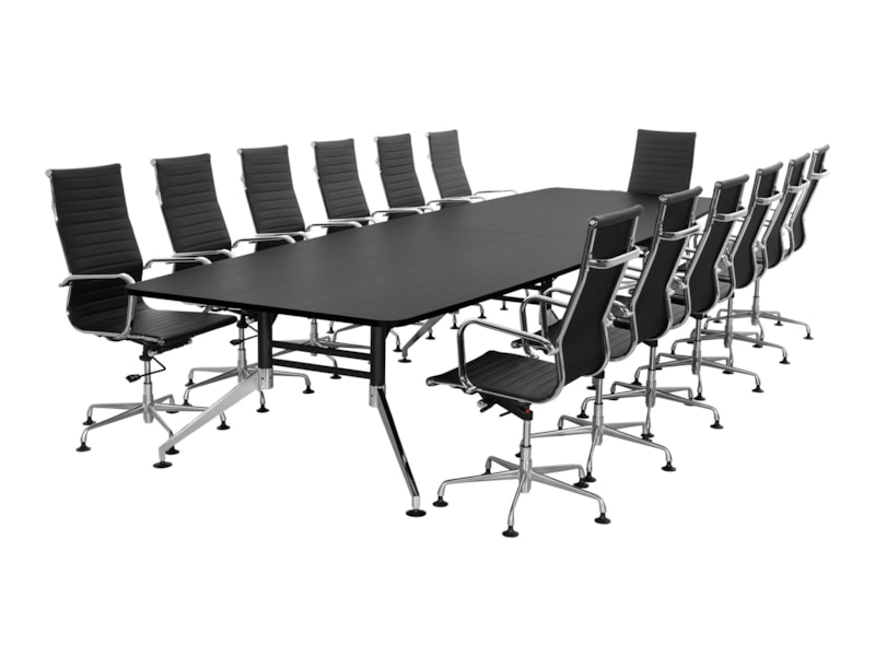 SIGN bootvormige vergadertafel 440x140 cm zwart met chroom voeten - Afbeelding 3