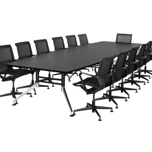 SIGN bootvormige vergadertafel 440x140 cm zwart met chroom voeten - Afbeelding 2