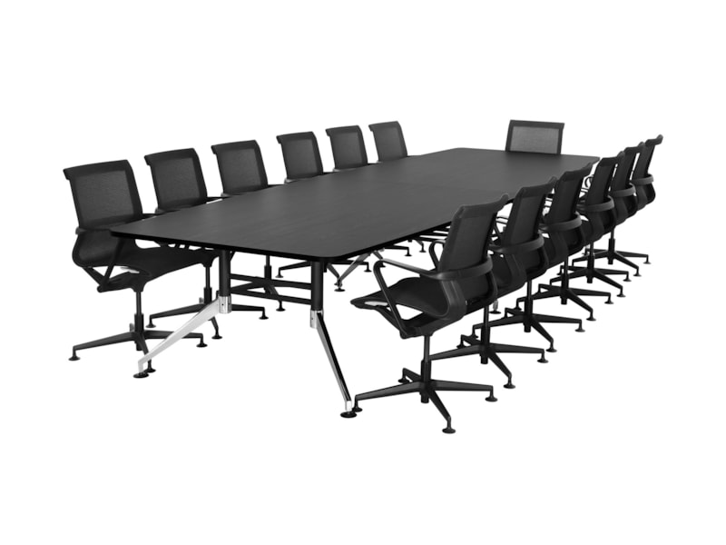 SIGN bootvormige vergadertafel 440x140 cm zwart met chroom voeten - Afbeelding 2