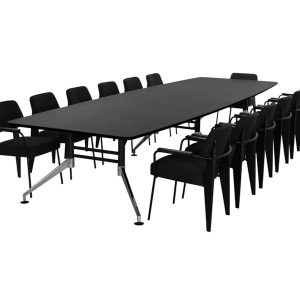 SIGN bootvormige vergadertafel 440x140 cm zwart met chroom voeten - Afbeelding 6