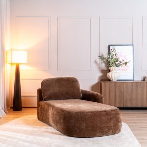Zijaanzicht van de chaise longue Vienna in chocolate brown chenille