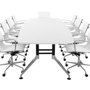 SIGN bootvormige vergadertafel 320x120 cm wit zwart chroom; stoelen niet inbegrepen
