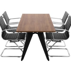 Cheak vergadertafel 200x80 cm cognac walnoten met zwart frame, exclusief stoelen