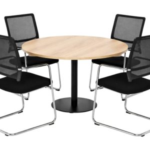 Raider ronde vergadertafel diameter 120 cm Scandinavisch eiken met zwarte voet, stoelen niet inbegrepen